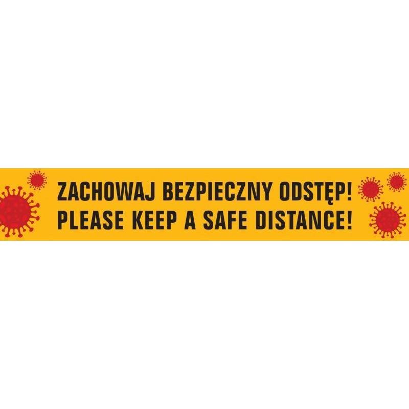 Naklejka ostrzegawcza ZACHOWAJ BEZPIECZNY ODSTĘP 8x45cm OFFICE PRODUCTS żółta