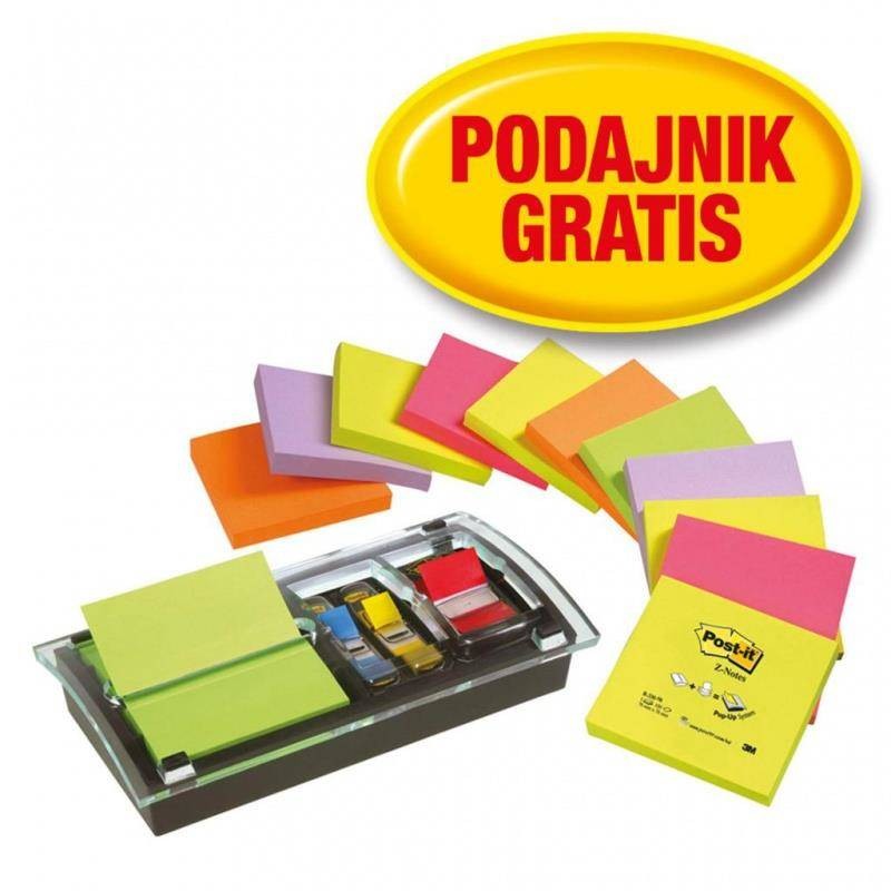 Zestaw Z-Notes 76x76mm 12x100 kart,  zakładki Post-it,  3M POST-IT® Z-Notes DS100-VP podajnik Combi-Millenium