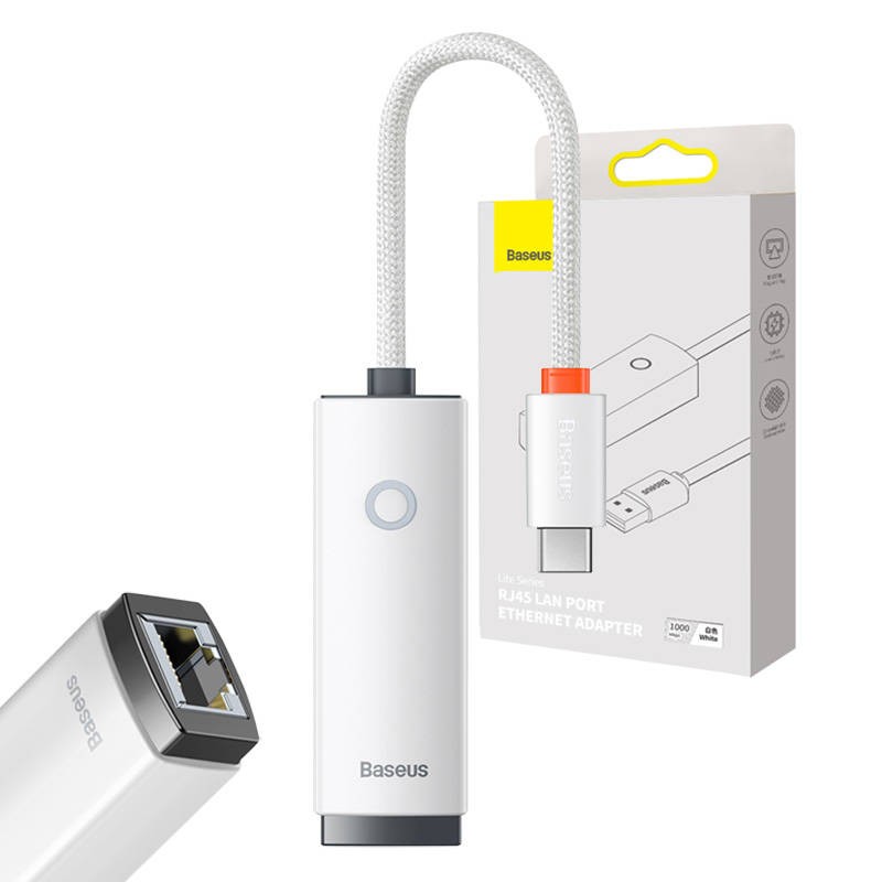 Adapter sieciowy Baseus Lite Series USB-C do RJ45 (biały)