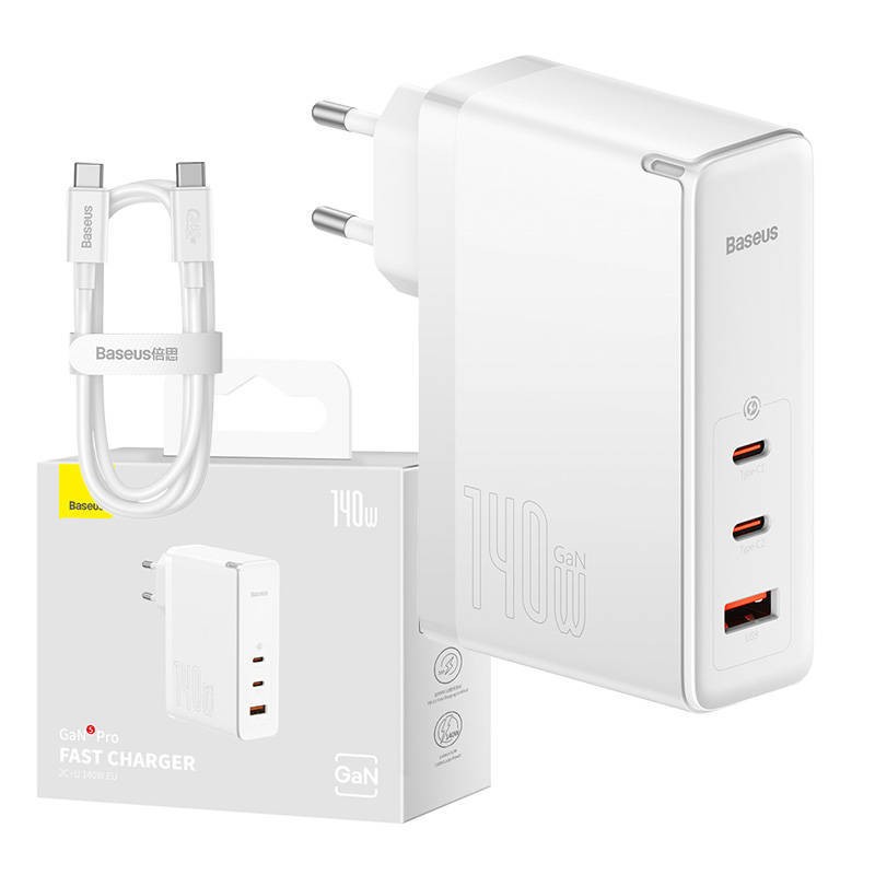 Ładowarka sieciowa Baseus GaN5 Pro 2xUSB-C + USB, 140W (biała)