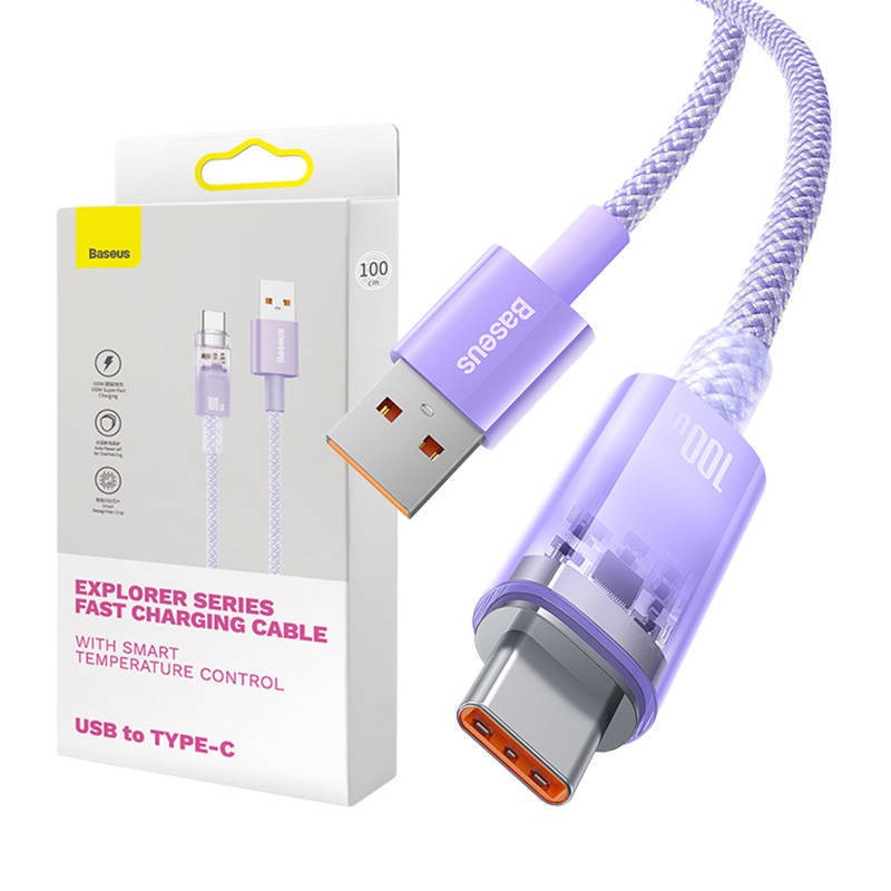 Kabel szybkiego ładowania Baseus USB do USB-C 6A,1m (Fioletowy)