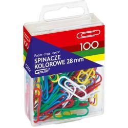 Spinacze okrągłe 28mm Grand 110-1139 mix kolorów metalowe powlekane w pojemniku plastikowym 100szt