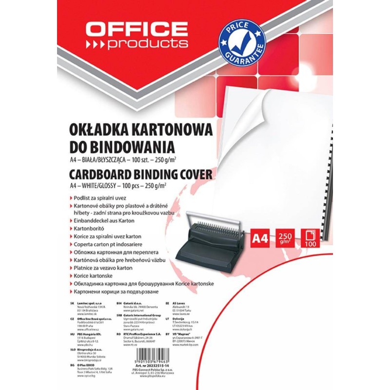 Karton do bindowania błyszczący A4 OFFICE PRODUCTS CHROMOLUX biały 100 szt