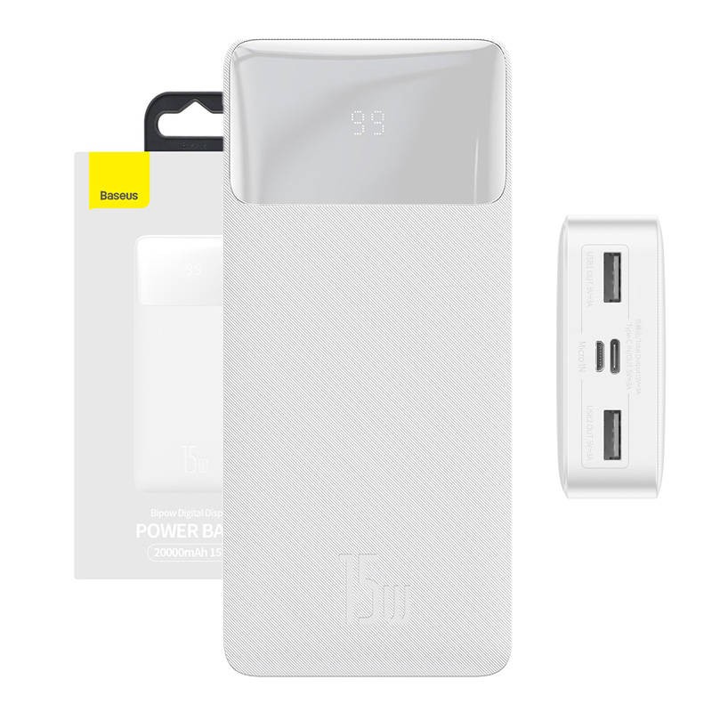 Powerbank Baseus Bipow 20000mAh, 2xUSB, USB-C, 15W (biały)