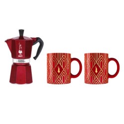 Kawiarka Bialetti - Deco Glamour - Moka Express 6tz Czerwona + 2 Kubki