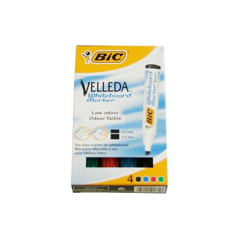 MARKER SUCHOŚCIERALNY BIC VELLEDA ECOLUTIONS 1751 904950 MIX*4 ŚCIĘTA 3.7-5.5MM 4SZT