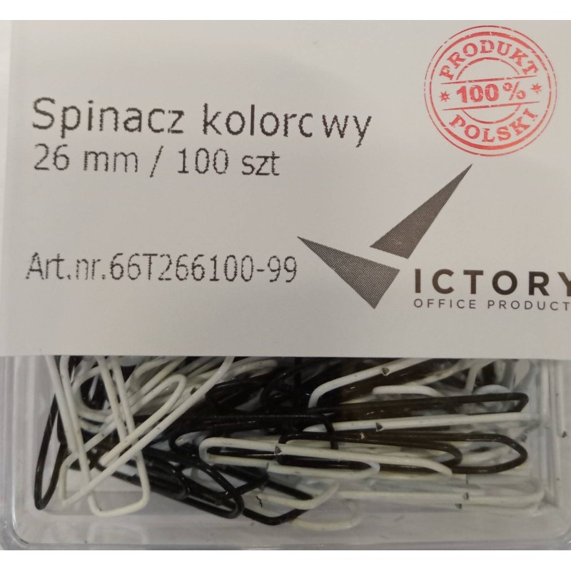 SPINACZE TRÓJKĄTNE 26MM VICTORY OFFICE PRODUCTS 66T266100-99 MIX KOLORÓW METALOWE W POJEMNIKU PLASTIKOWYM 100SZT