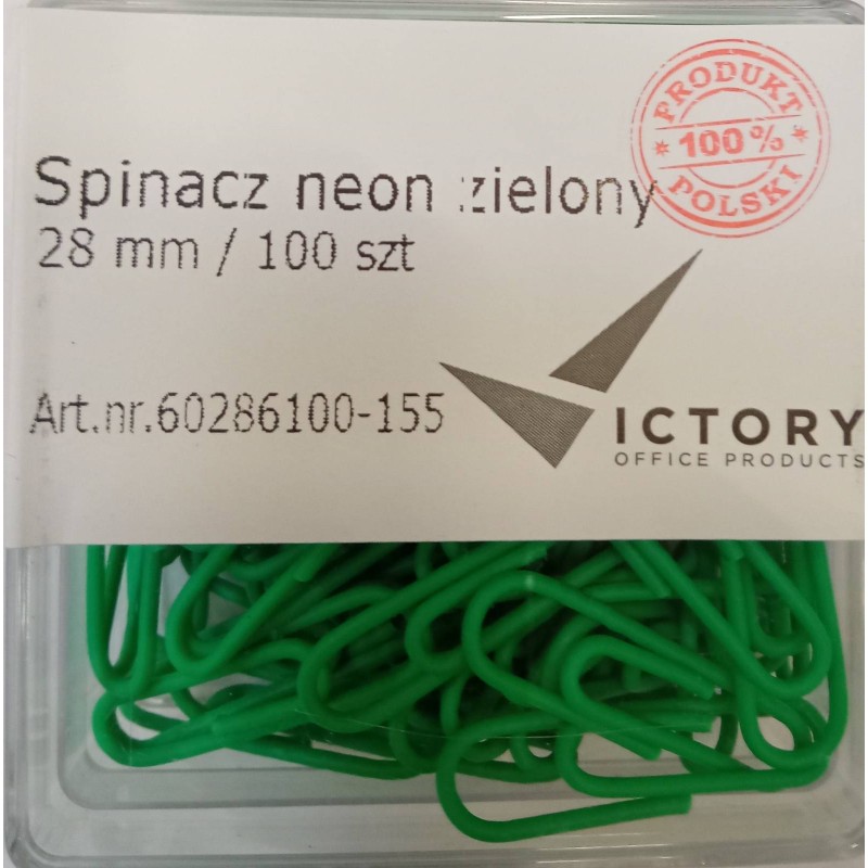 SPINACZE OKRĄGŁE 28MM VICTORY OFFICE PRODUCTS 60286100-155 NEONOWE ZIELONE W POJEMNIKU PLASTIKOWYM 100SZT