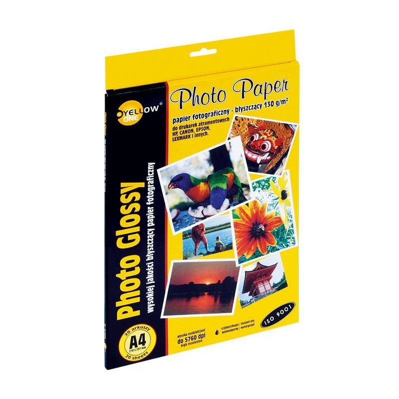 PAPIER FOTOGRAFICZNY BŁYSZCZĄCY YELLOW ONE 4G130 150-1177 A4 130G 20ARK