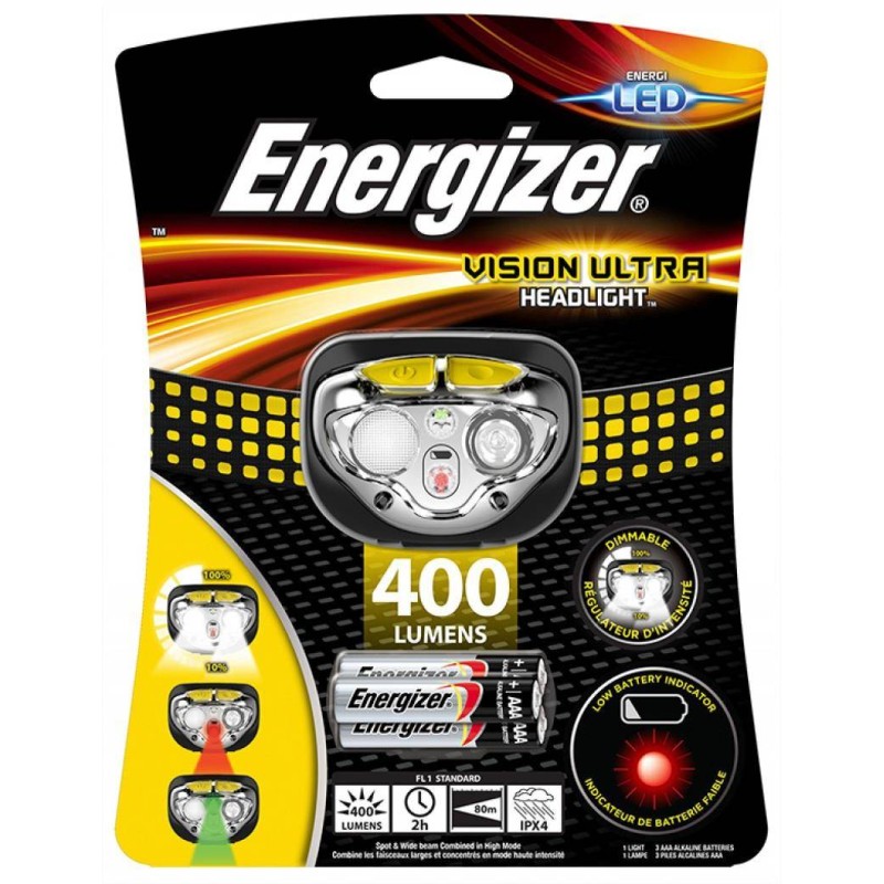 LATARKA CZOŁOWA ENERGIZER VISION ULTRA HEADLIGHT ŻÓŁTA + 3SZT. BATERII AAA