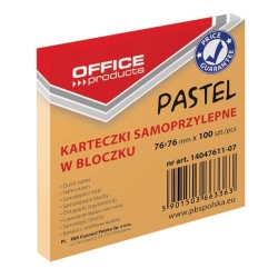 KARTECZKI SAMOPRZYLEPNE 76X76MM OFFICE PRODUCTS PASTELOWE POMARAŃCZOWE 100KART