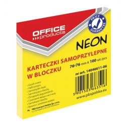 KARTECZKI SAMOPRZYLEPNE 76X76MM OFFICE PRODUCTS NEONOWE ŻÓŁTE 100KART