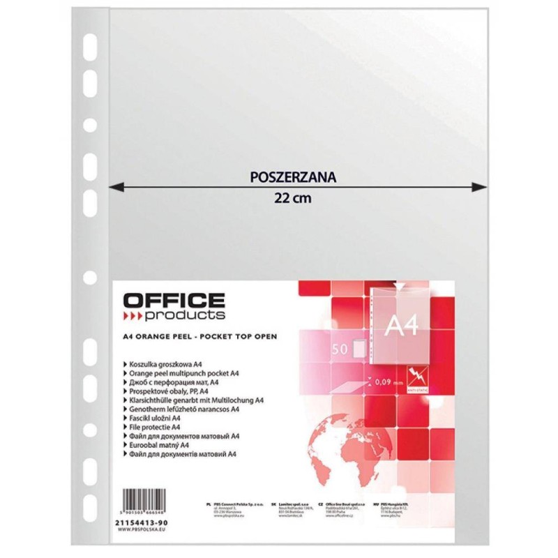 KOSZULKI GROSZKOWE A4 OFFICE PRODUCTS POSZERZANE PP 90MIC 50SZT