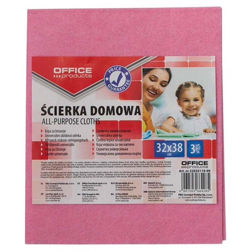 ŚCIERECZKA WISKOZOWA DOMOWA OFFICE PRODUCTS MIX KOLORÓW 32X38CM 3 SZT