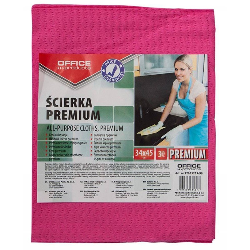 ŚCIERECZKA WISKOZOWA PREMIUM OFFICE PRODUCTS MIX KOLORÓW 34X45CM 3 SZT