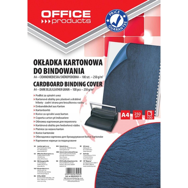 KARTON DO BINDOWANIA SKÓROPODOBNY A4 OFFICE PRODUCTS DELTA CIEMNONIEBIESKI 100 SZT