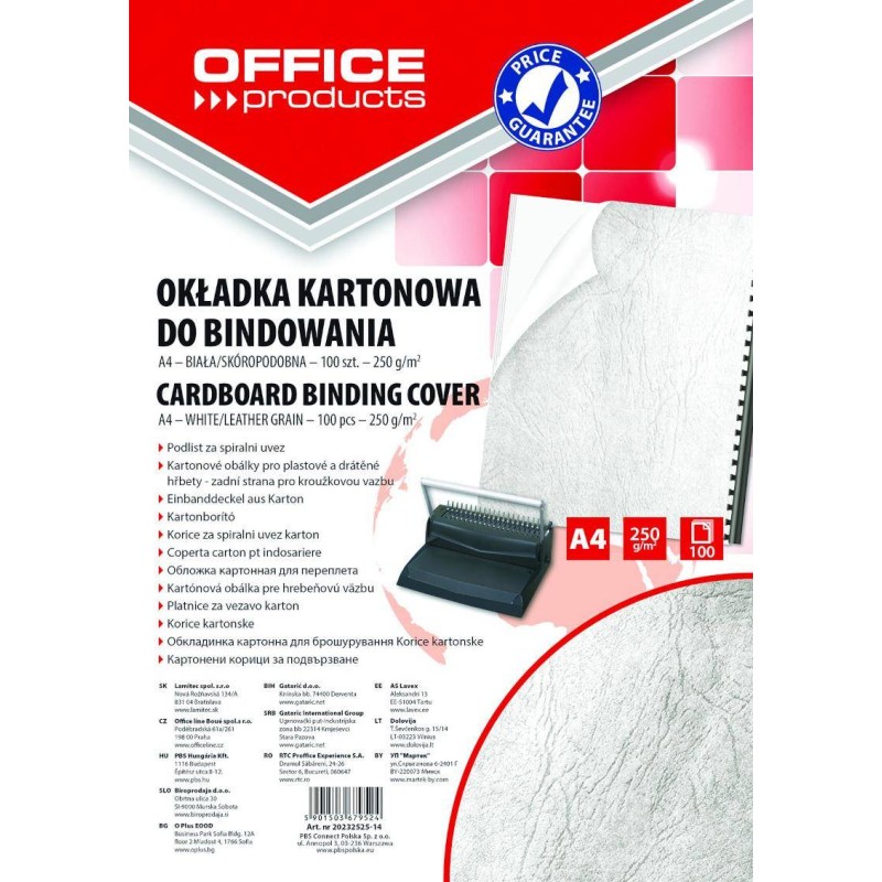 KARTON DO BINDOWANIA SKÓROPODOBNY A4 OFFICE PRODUCTS DELTA BIAŁY 100 SZT