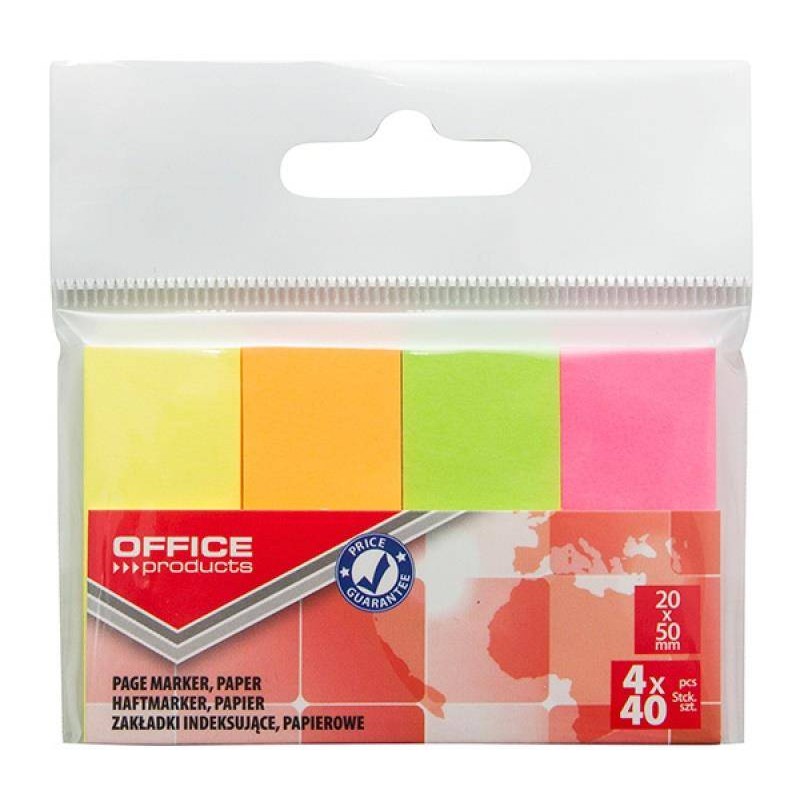 ZAKŁADKI INDEKSUJĄCE PAPIEROWE 20X50MM OFFICE PRODUCTS MIX KOLORÓW NEON 4X40 SZT