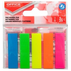 ZAKŁADKI INDEKSUJĄCE FOLIOWE 12X45MM OFFICE PRODUCTS MIX KOLORÓW 5X25 SZT