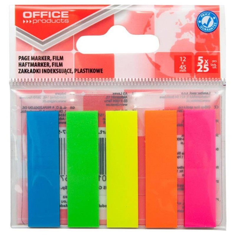 ZAKŁADKI INDEKSUJĄCE FOLIOWE 12X45MM OFFICE PRODUCTS MIX KOLORÓW 5X25 SZT