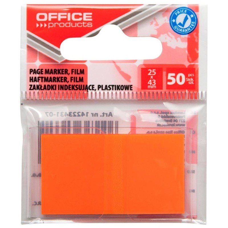 ZAKŁADKI INDEKSUJĄCE FOLIOWE 25X43MM OFFICE PRODUCTS POMARAŃCZOWE 50 SZT