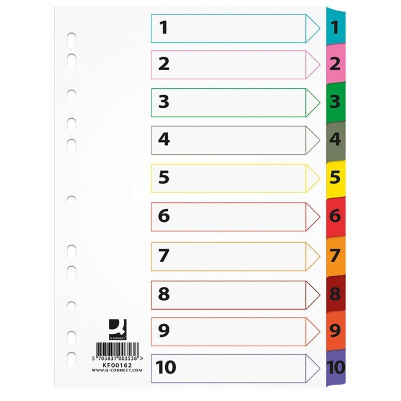 PRZEKŁADKI 1-10 A4 Q-CONNECT MYLAR MIX KOLORÓW KARTON 170G/M² 10KART