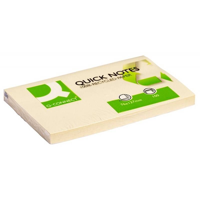 KARTECZKI SAMOPRZYLEPNE 127X76MM Q-CONNECT 100% RECYCLED ŻÓŁTE 100KART