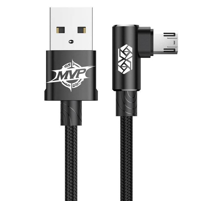 KABEL USB DO MICRO USB, KĄTOWY BASEUS MVP ELBOW 1.5A 2M (CZARNY)