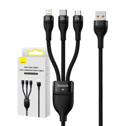 KABEL USB 3W1 BASEUS FLASH SERIES, USB-C + MICRO USB + LIGHTNING, 100W, 1.2M (CZARNY)