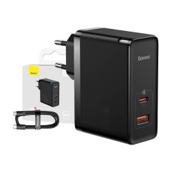 ŁADOWARKA SIECIOWA BASEUS GAN5 PRO, USB-C + USB, 100W + KABEL (CZARNA)