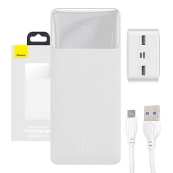 POWERBANK BASEUS BIPOW 30000MAH, 2XUSB, USB-C, 15W (BIAŁY)