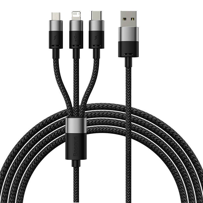 KABEL USB 3W1 BASEUS STARSPEED, USB-C + MICRO USB + LIGHTNING, 3,5A, 1.2M (CZARNY)