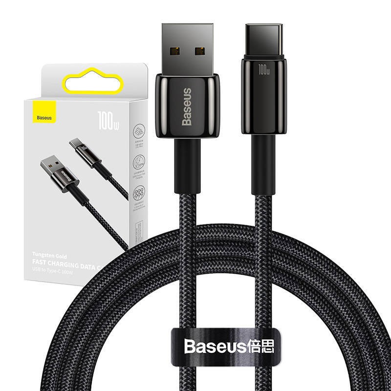 KABEL USB DO USB-C BASEUS TUNGSTEN GOLD, 100W, 1M (CZARNY)