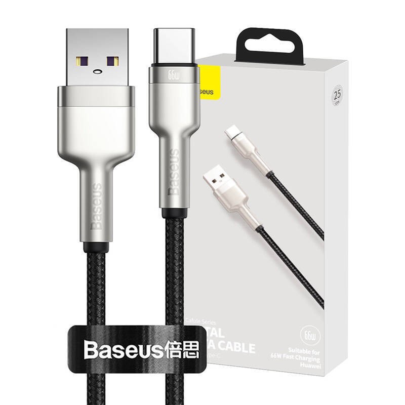 KABEL USB DO USB-C BASEUS CAFULE, 66W, 0.25M (CZARNY)