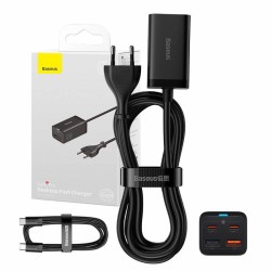 ŁADOWARKA SIECIOWA BASEUS GAN3 PRO, 2X USB-C, 2X USB, 65W (CZARNA)