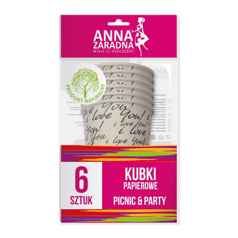 KUBKI PAPIEROWE ANNA ZARADNA MIX KOLORÓW 200ML 6SZT