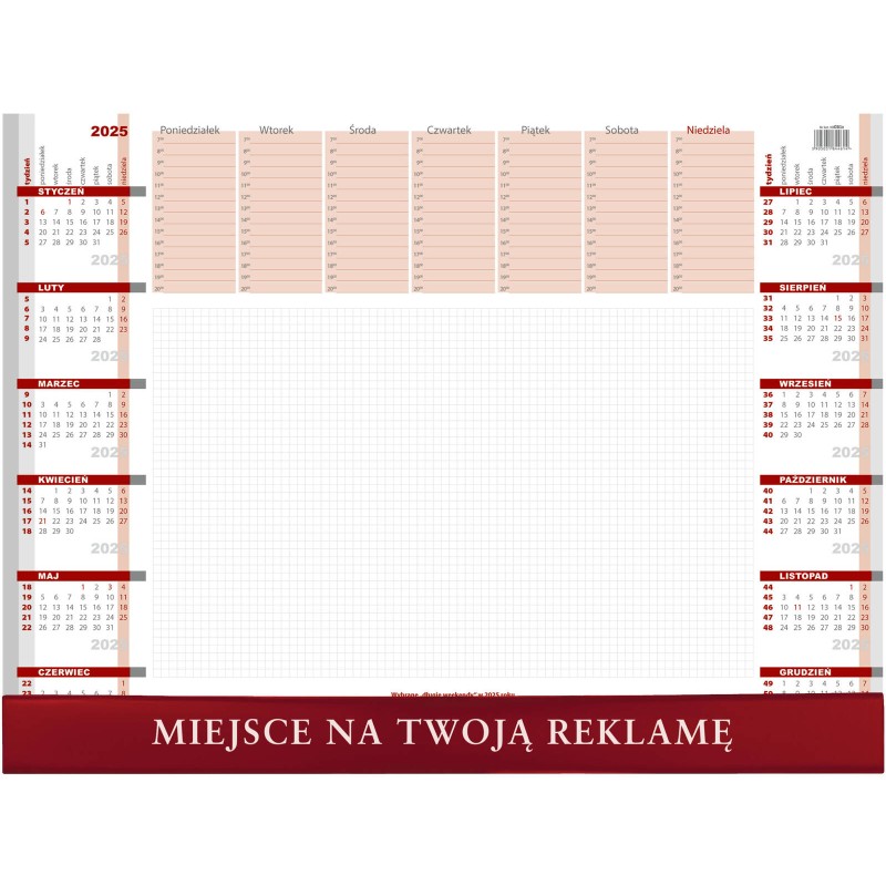 BIUWAR  550 X 410 MM TYGODNIOWY WOKÓŁ NAS ROK 2025 KB051B. LISTWA PCV BORDOWA