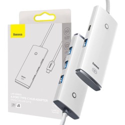 HUB 4W1 BASEUS LITE SERIES USB-C DO 4X USB 3.0 + USB-C, 25CM (BIAŁY)