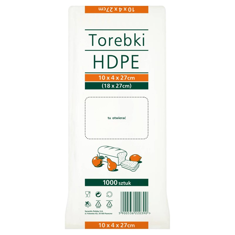 TOREBKI FOLIOWE 10X4X27CM SARANTS ZZA174800. HDPE 1000SZT