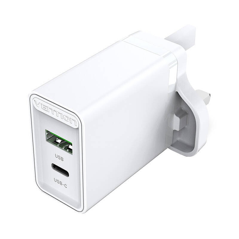 ŁADOWARKA SIECIOWA USB-A, USB-C VENTION FBBW0-UK 18W/20W UK BIAŁA