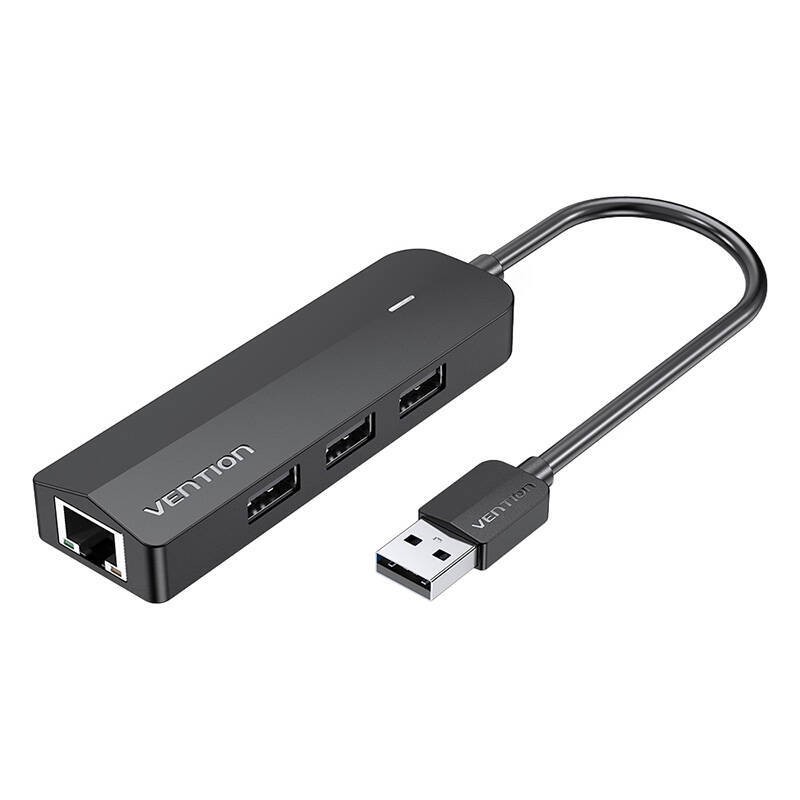 HUB USB 2.0 Z 3 PORTAMI I ADAPTEREM ETHERNET 100MB/S VENTION CHPBB 0,15M CZARNY