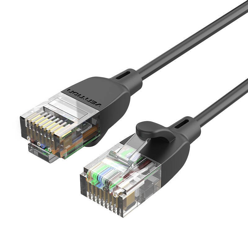 KABEL SIECIOWY UTP CAT6A VENTION IBIBG RJ45 ETHERNET 10GBPS 1,5M CZARNY WĄSKI TYP