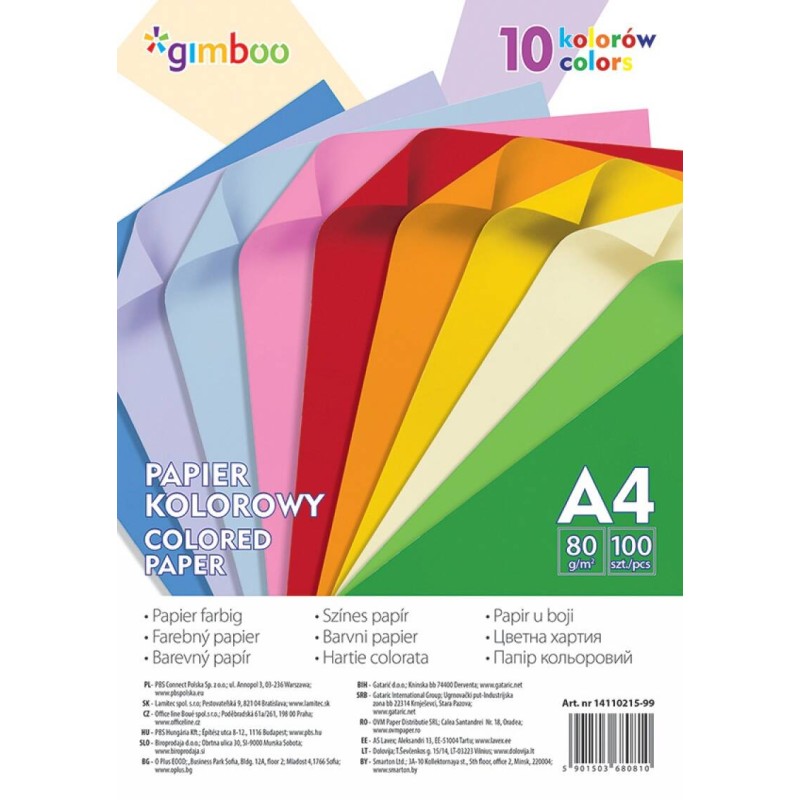 PAPIER KOLOROWY A4 80G GIMBOO MIX NEONOWY 100ARK