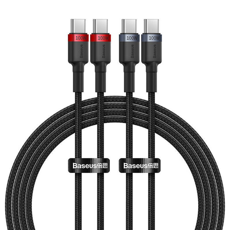 KABEL BASEUS CAFULE USB-C DO USB-C 100W,2M, 2SZT (CZERWONO-CZARNY, SZARO-CZARNY)