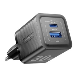 ŁADOWARKA SIECIOWA, VENTION, FEQB0-EU,  USB-C, USB- A, 30W/30W, GAN (CZARNA)