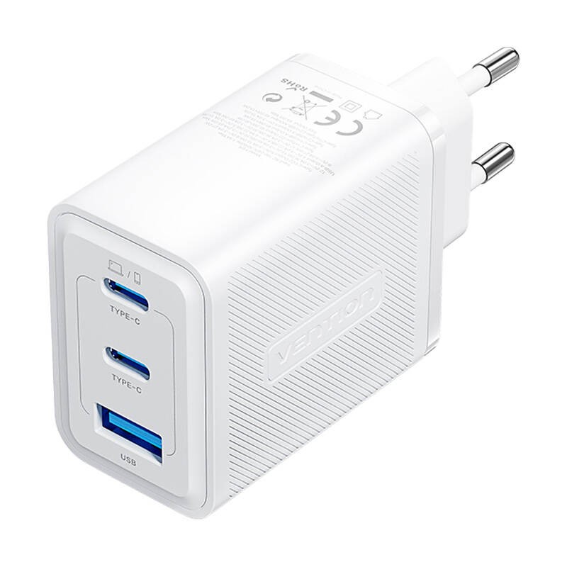 ŁADOWARKA SIECIOWA, VENTION, FERW0-EU,  2XUSB-C, USB- A, 65W/65W/30W, GAN (BIAŁA)