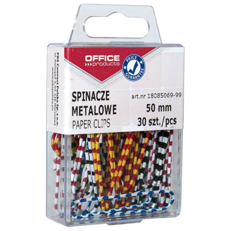 SPINACZE METALOWE 50MM OFFICE PRODUCTS ZEBRA MIX KOLORÓW 30SZT.