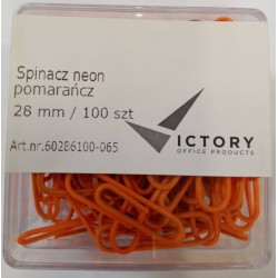 SPINACZE OKRĄGŁE 28MM VICTORY OFFICE PRODUCTS 60286100-065 NEONOWE POMARAŃCZOWE METALOWEPOWLEKANE W POJEMNIKU PLASTIKOWYM 100