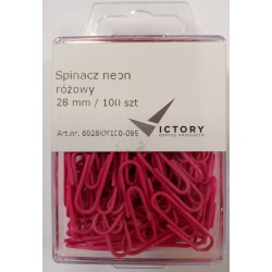 SPINACZE OKRĄGŁE 28MM VICTORY OFFICE PRODUCTS 6028KM100-095 NEONOWE RÓŻOWE METALOWEPOWLEKANE W ZAWIESZANYM POJEMNIKU PLASTIK