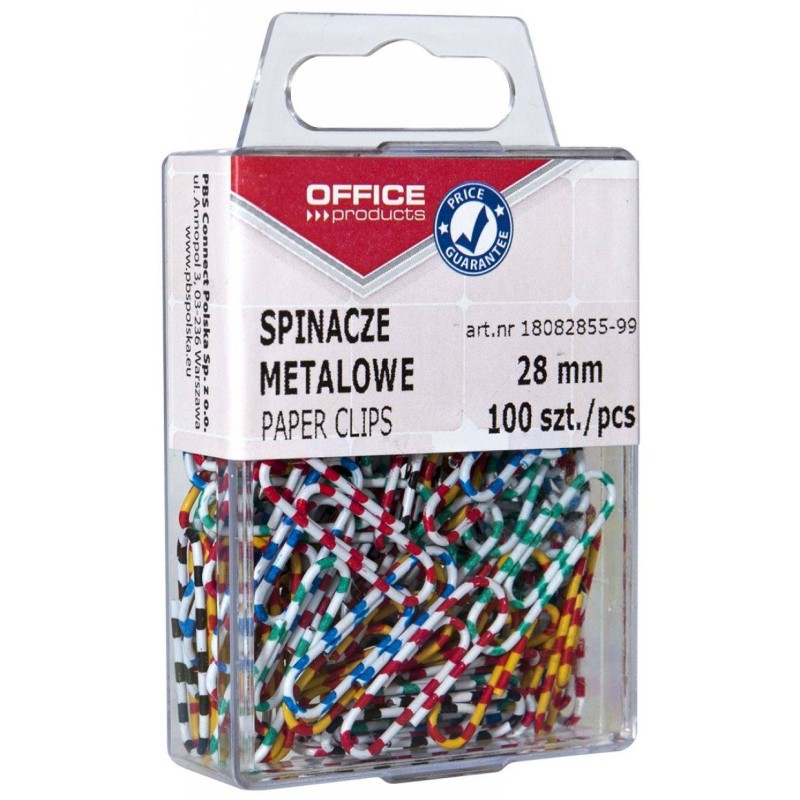 SPINACZE METALOWE 28MM OFFICE PRODUCTS ZEBRA MIX KOLORÓW 100SZT.